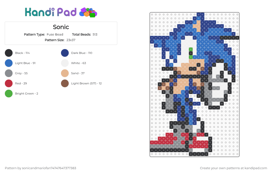 Sonic - Fuse Bead Pattern by sonicandmariofan74747647377383 on Kandi Pad - blue, gray