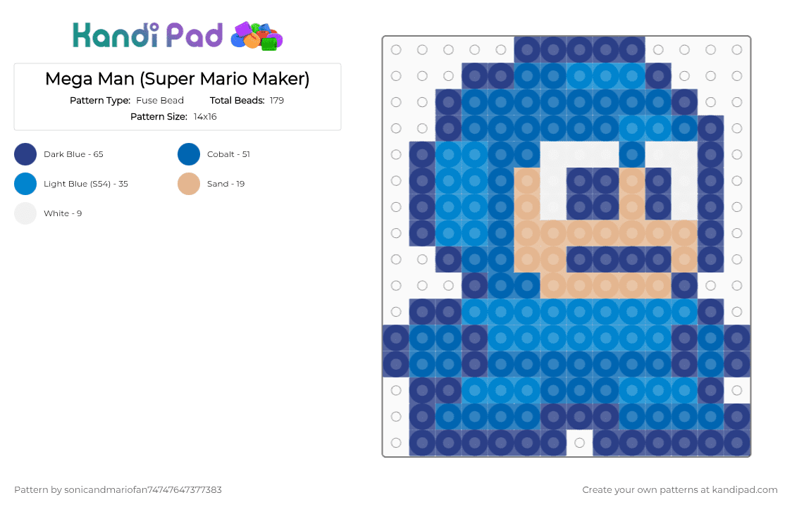 Mega Man (Super Mario Maker) - Fuse Bead Pattern by sonicandmariofan74747647377383 on Kandi Pad - blue