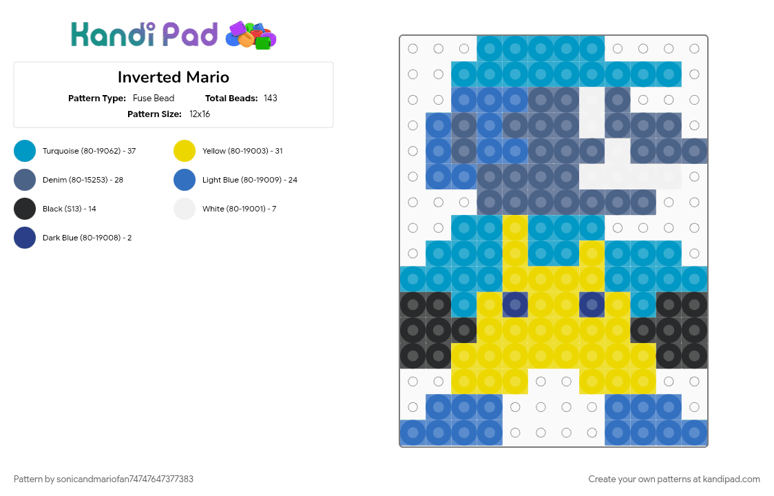 Inverted Mario - Fuse Bead Pattern by sonicandmariofan74747647377383 on Kandi Pad - blue