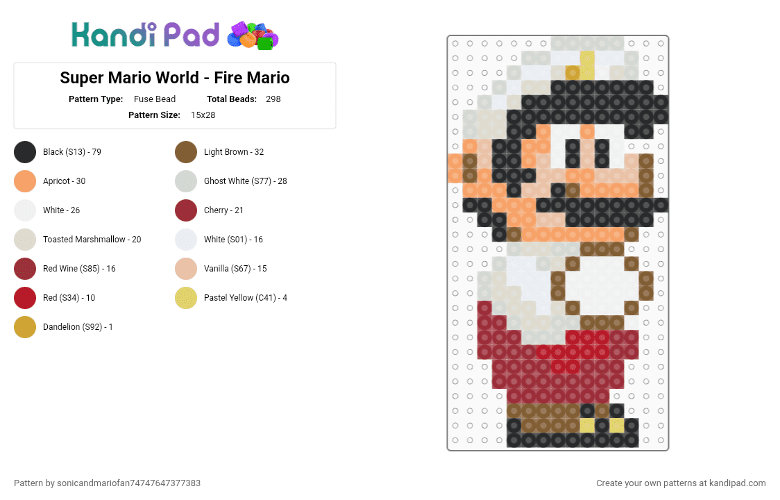 Super Mario World - Fire Mario - Fuse Bead Pattern by sonicandmariofan74747647377383 on Kandi Pad - beige, orange, red, tan