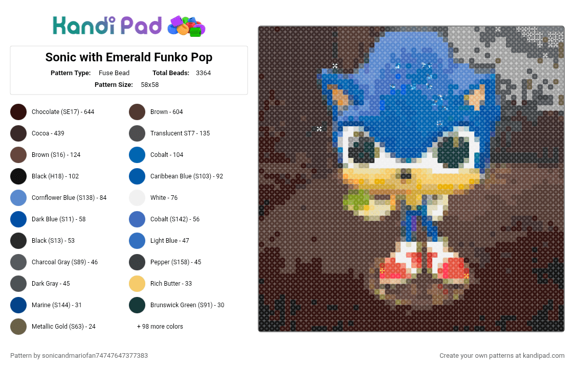 Sonic with Emerald Funko Pop - Fuse Bead Pattern by sonicandmariofan74747647377383 on Kandi Pad - 