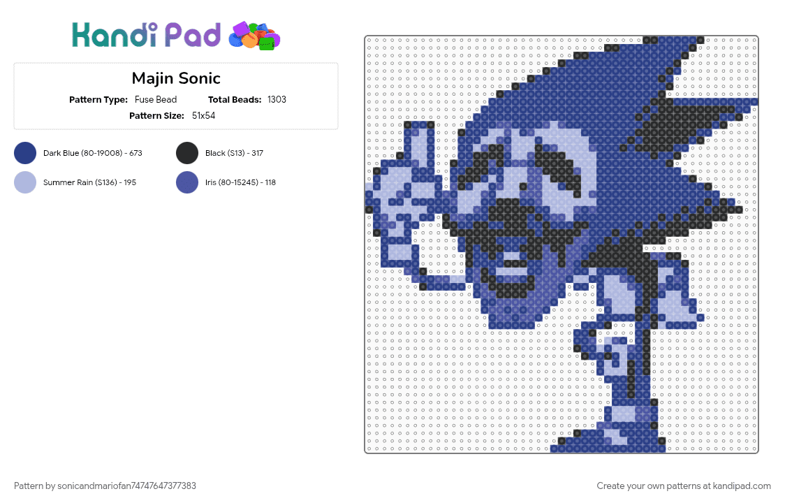 Majin Sonic - Fuse Bead Pattern by sonicandmariofan74747647377383 on Kandi Pad - blue