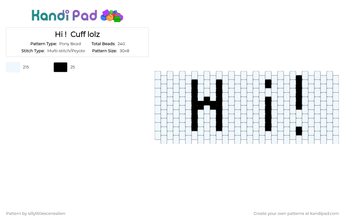 Hi !  Cuff lolz - Pony Bead Pattern by sillylittlescenealien on Kandi Pad - white