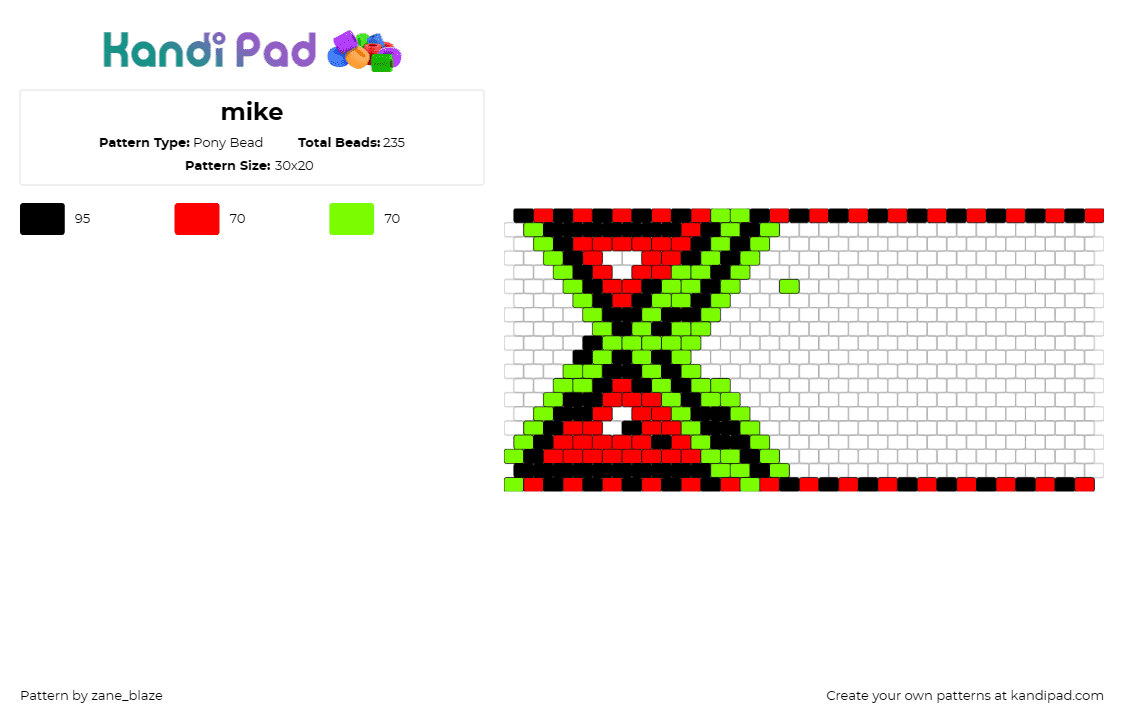 mike - Pony Bead Pattern by zane_blaze on Kandi Pad - hourglass,watermelon,red,green