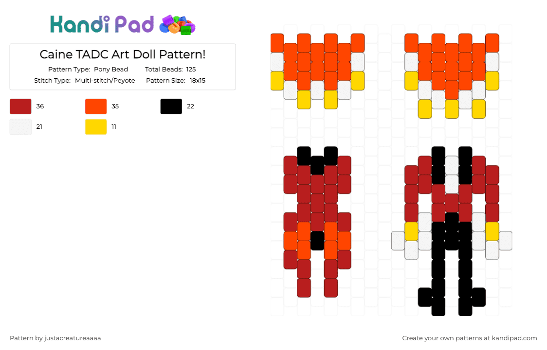 Caine TADC Art Doll Pattern! - Pony Bead Pattern by justacreatureaaaa on Kandi Pad - red