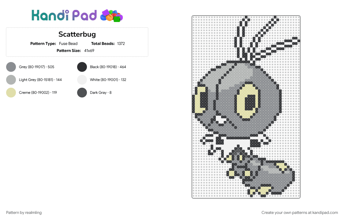 Scatterbug - Fuse Bead Pattern by realmling on Kandi Pad - character, gaming, gray, nintendo, pokemon, scatterbug