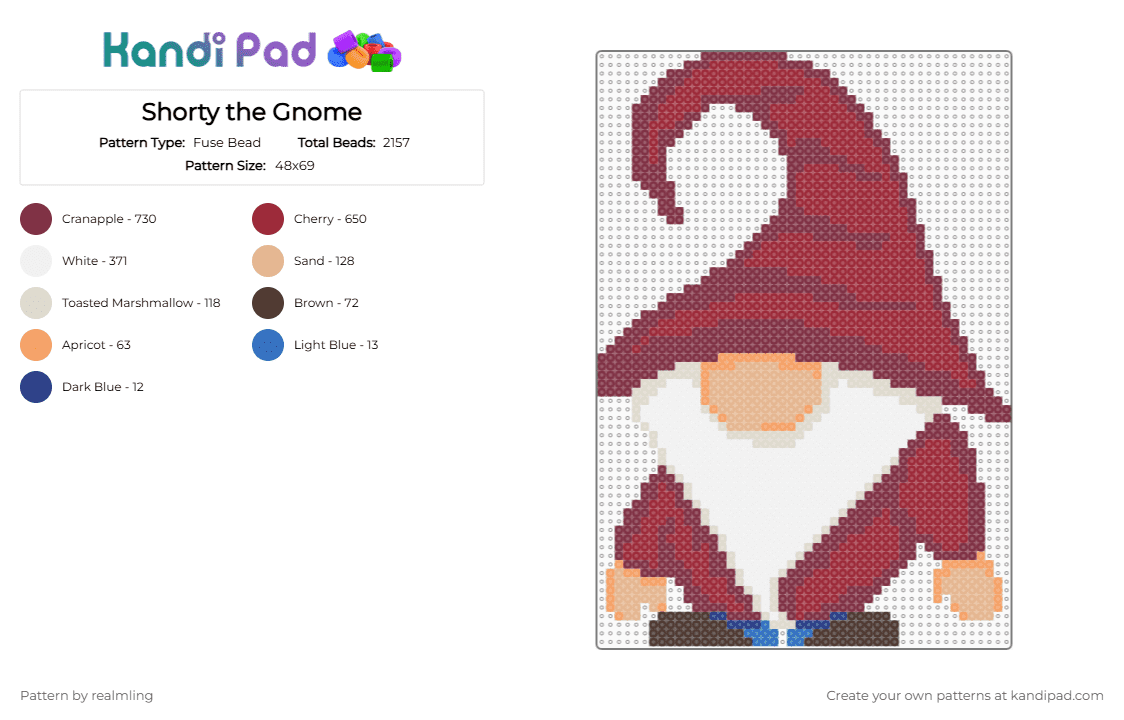 Shorty the Gnome - Fuse Bead Pattern by realmling on Kandi Pad - brown,red,cotdgnomes,gnome,magichat,bighat,gnomehat,gnomes