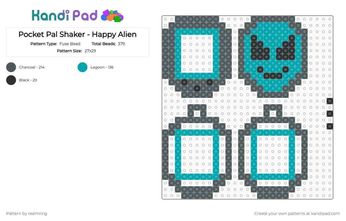 Pocket Pal Shaker - Happy Alien - Fuse Bead Pattern by realmling on Kandi Pad - cotdaliens, pink, shaker, shakercharm, tamagotchi, teal