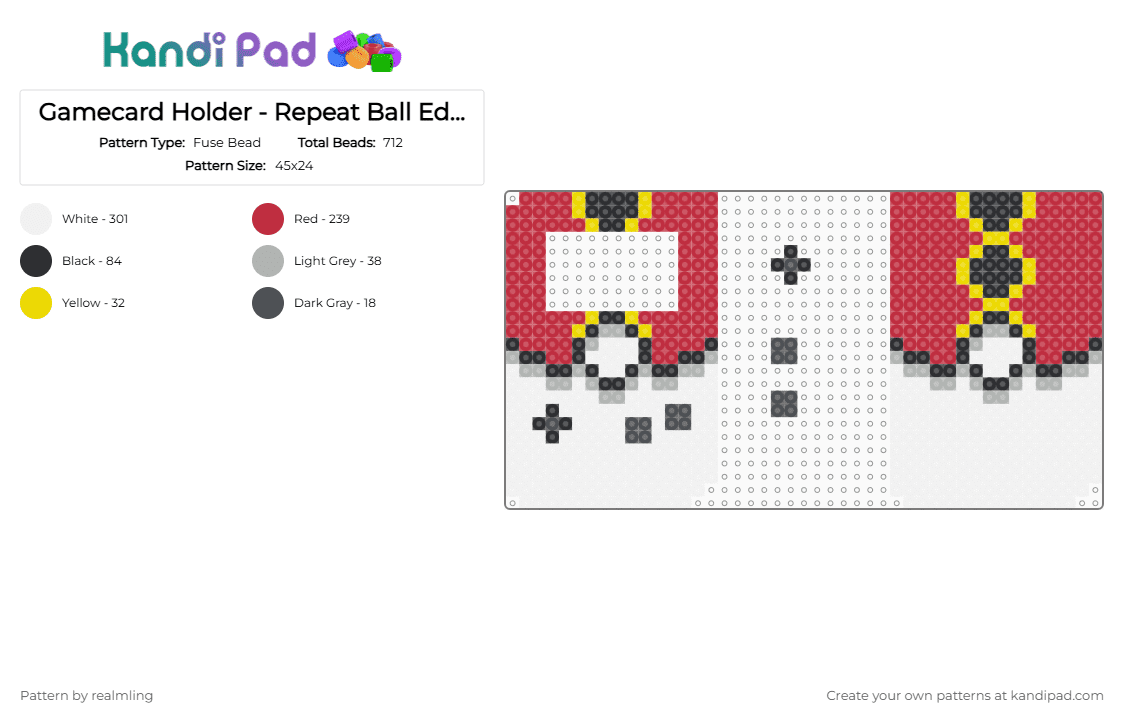 Gamecard Holder - Repeat Ball Edition - Fuse Bead Pattern by realmling on Kandi Pad - white,red,pokemon,gameboy,cardholder,pokeball,nintendo,repeatball