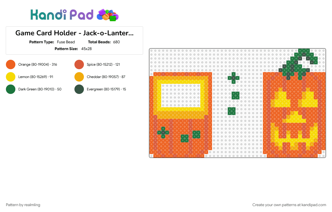 Game Card Holder - Jack-o-Lantern edition - Fuse Bead Pattern by realmling on Kandi Pad - cardholder, gameboy, halloween, jackolantern, nintendo, orange