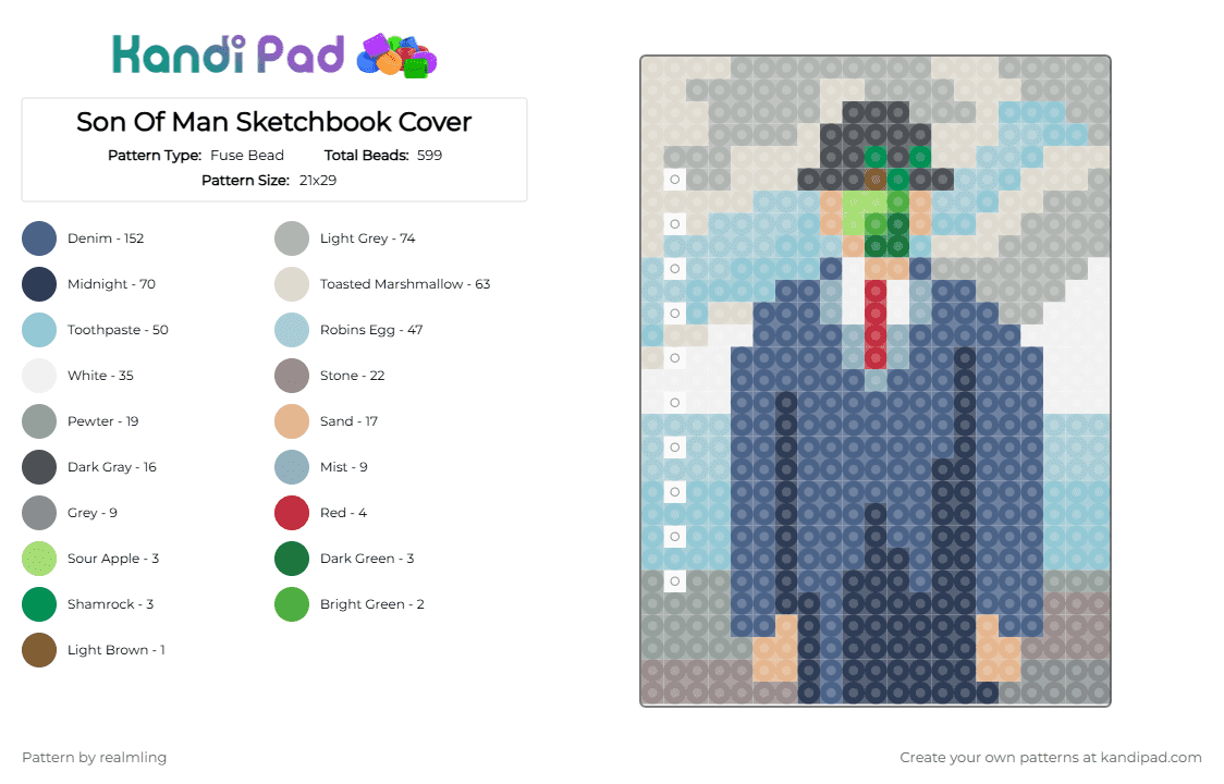 Son Of Man Sketchbook Cover - Fuse Bead Pattern by realmling on Kandi Pad - beige,blue,light blue,purple,colorful,sonofman,sketchbook,sketchbookcover