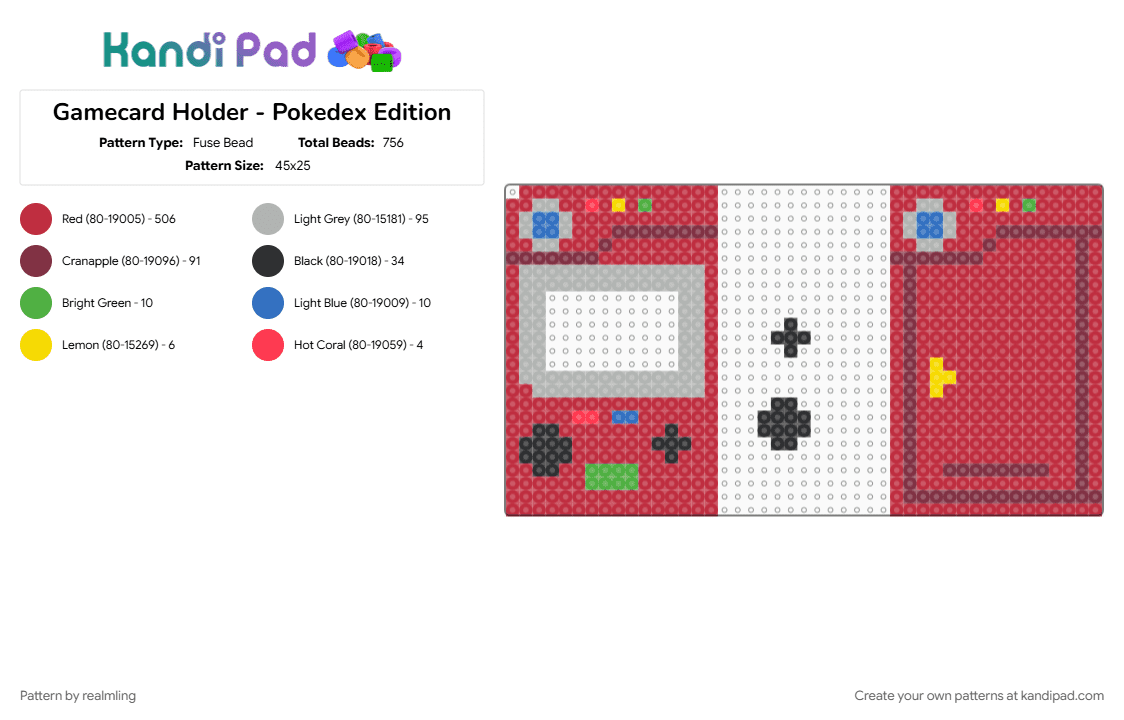Gamecard Holder - Pokedex Edition - Fuse Bead Pattern by realmling on Kandi Pad - cardholder, gameboy, nintendo, pokedex, pokemon