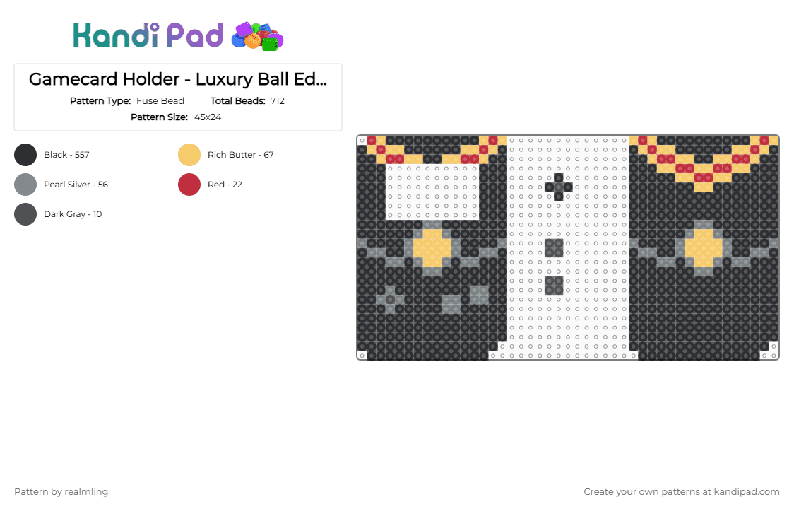 Gamecard Holder - Luxury Ball Edition - Fuse Bead Pattern by realmling on Kandi Pad - black, cardholder, gameboy, gray, luxuryball, nintendo, pokeball, pokemon, yellow