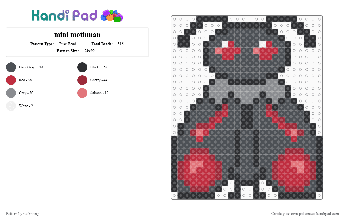 Mini Mothman - Fuse Bead Pattern by realmling on Kandi Pad - mothman,cryptid,cryptids,littlemothman
