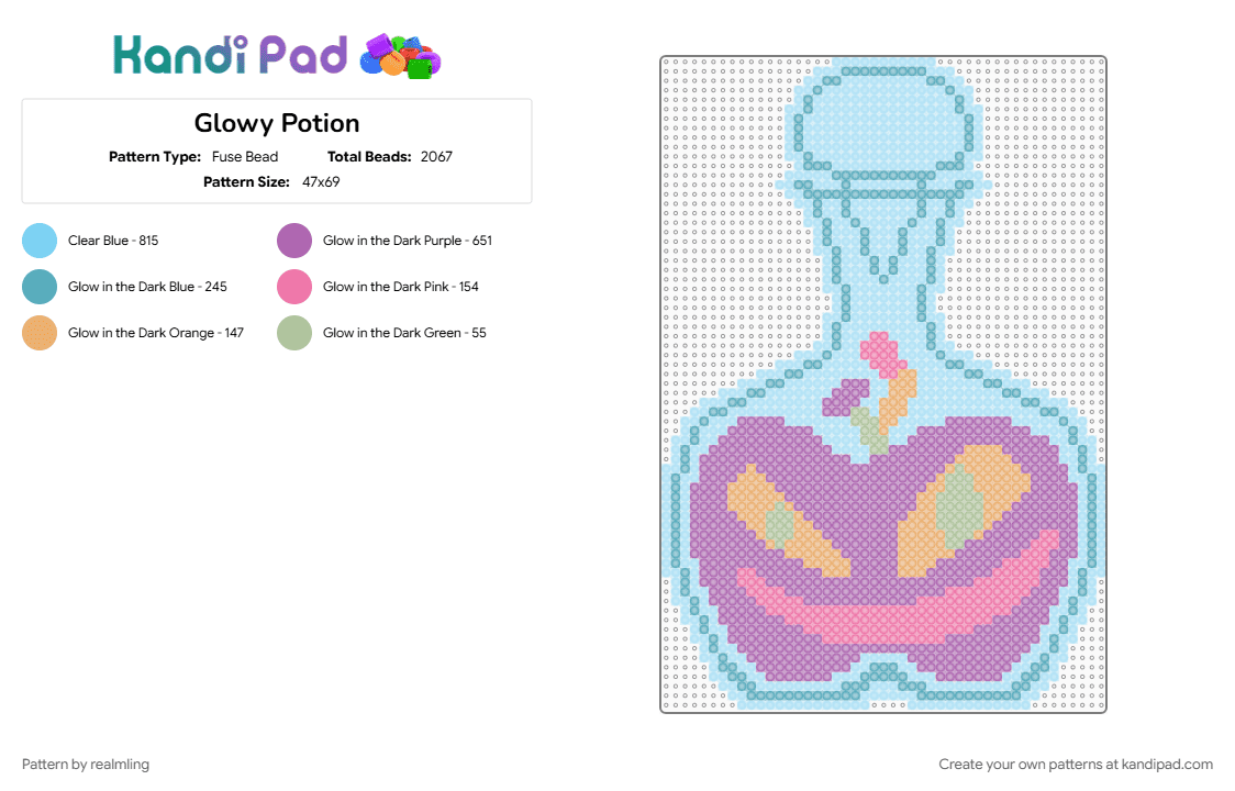 Glowy Potion - Fuse Bead Pattern by realmling on Kandi Pad - bottle, cotdpotions, halloween, potion, spooky, spoopy