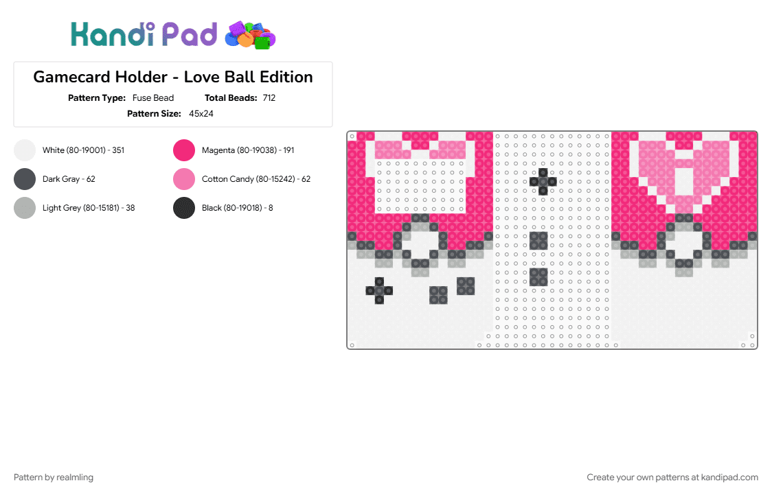 Gamecard Holder - Love Ball Edition - Fuse Bead Pattern by realmling on Kandi Pad - gameboy, love ball, nintendo, pokeball, pokemon