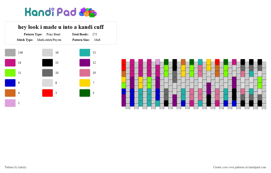 hey look i made u into a kandi cuff - Pony Bead Pattern by katzzy on Kandi Pad - beige, bi, bisexual, lgbtq, pan, pansexual, pink, poly, polysexual, pride