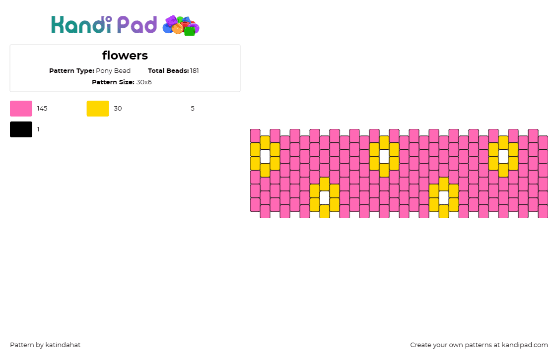 flowers - Pony Bead Pattern by katindahat on Kandi Pad - flowers,plants,cute,summer,spring,simple,cuff,yellow,pink