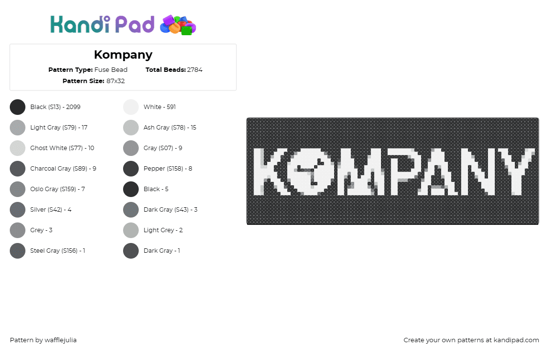 Kompany - Fuse Bead Pattern by wafflejulia on Kandi Pad - company,dj,logo,edm,music,black,white