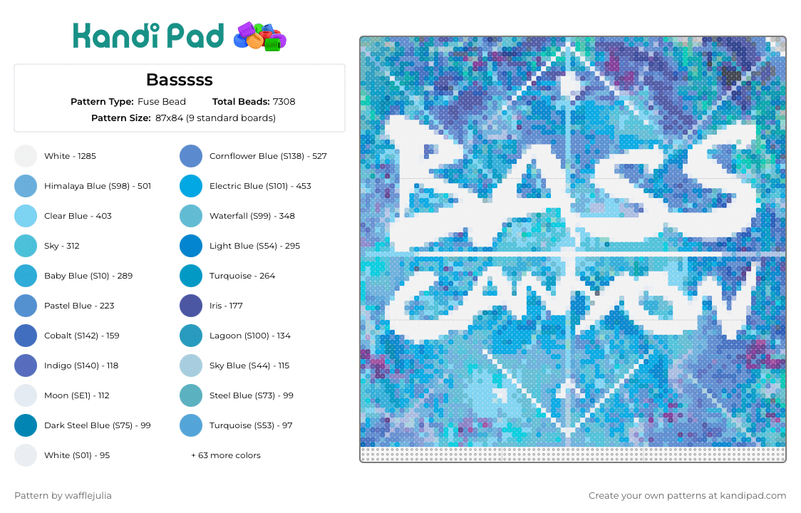 Basssss - Fuse Bead Pattern by wafflejulia on Kandi Pad - bass canyon,festival,edm,music,logo,white,blue
