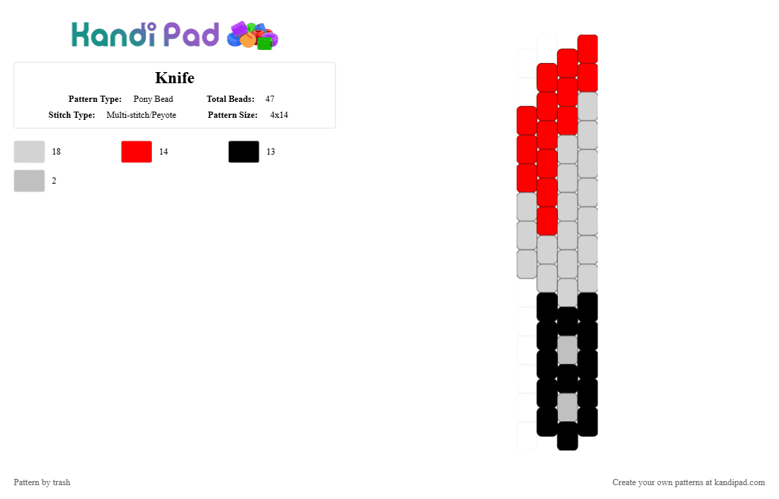 Knife - Pony Bead Pattern by trash on Kandi Pad - keychain, knife, red