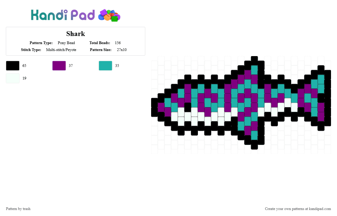 Shark - Pony Bead Pattern by trash on Kandi Pad - keychain, pink, shark, small, teal