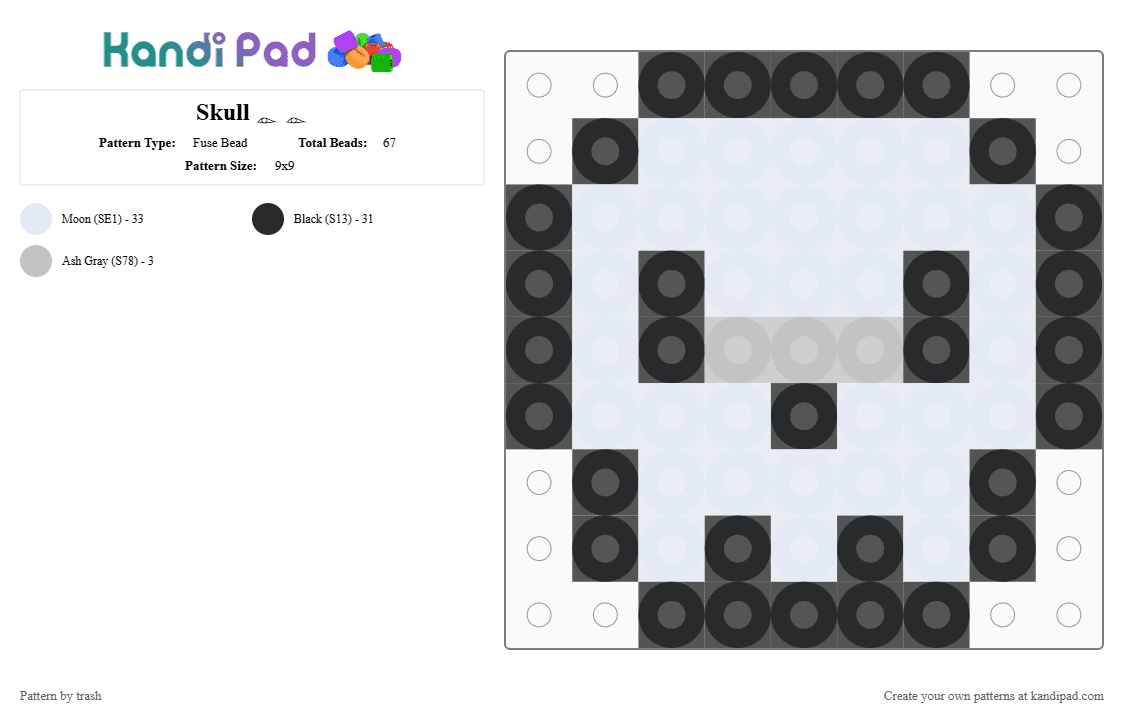 Skull 𓁹 𓁹 - Fuse Bead Pattern by trash on Kandi Pad - skull, small, white