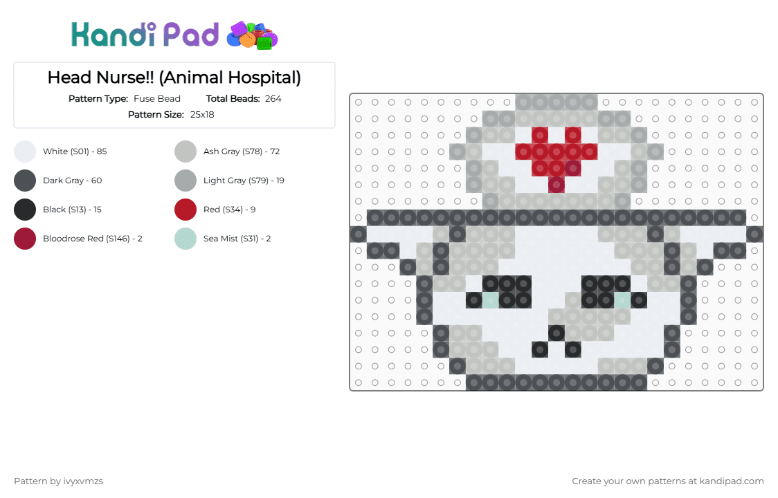 Head Nurse!! (Animal Hospital) - Fuse Bead Pattern by ivyxvmzs on Kandi Pad - gray,beige,roblox,headnurse,animal hospital,nurse