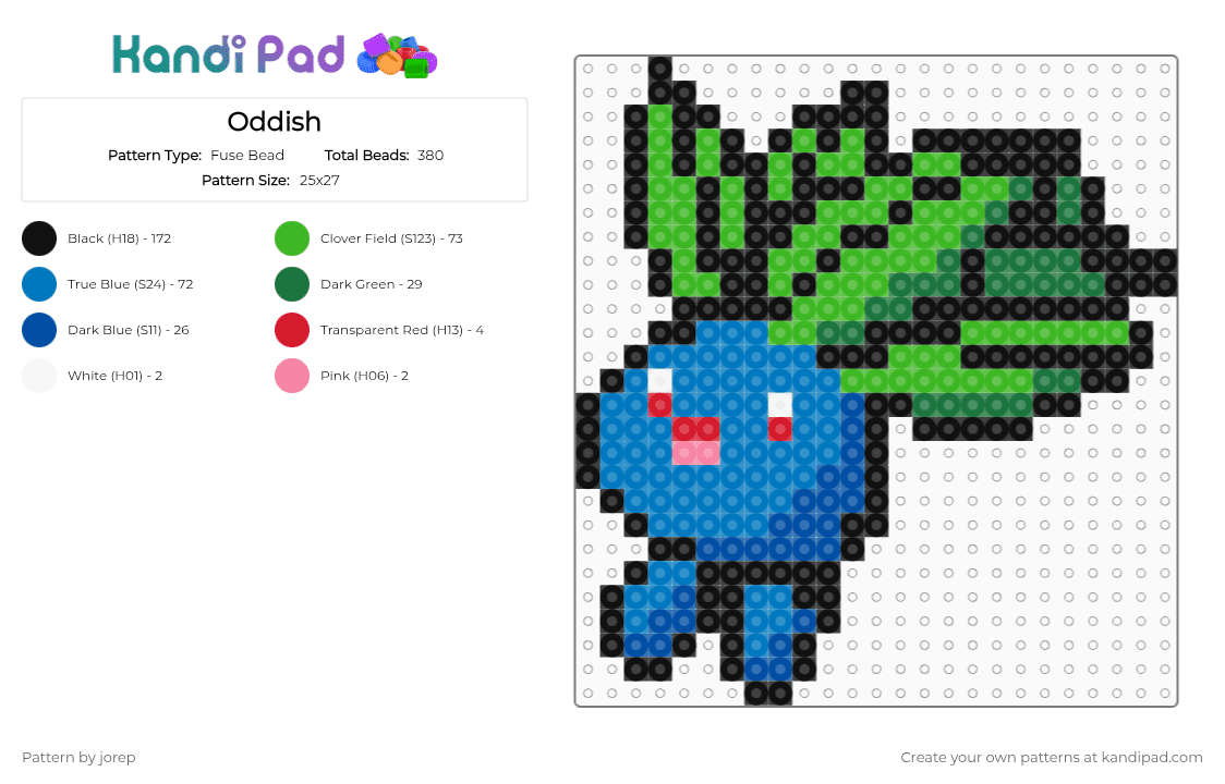 Oddish - Fuse Bead Pattern by jorep on Kandi Pad - blue,green