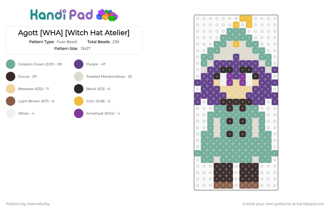 Agott [WHA] [Witch Hat Atelier] - Fuse Bead Pattern by cosmofurby on Kandi Pad - beige,purple,brown,teal