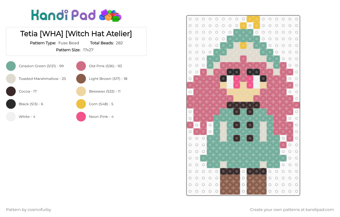 Tetia [WHA] [Witch Hat Atelier] - Fuse Bead Pattern by cosmofurby on Kandi Pad - pink,teal