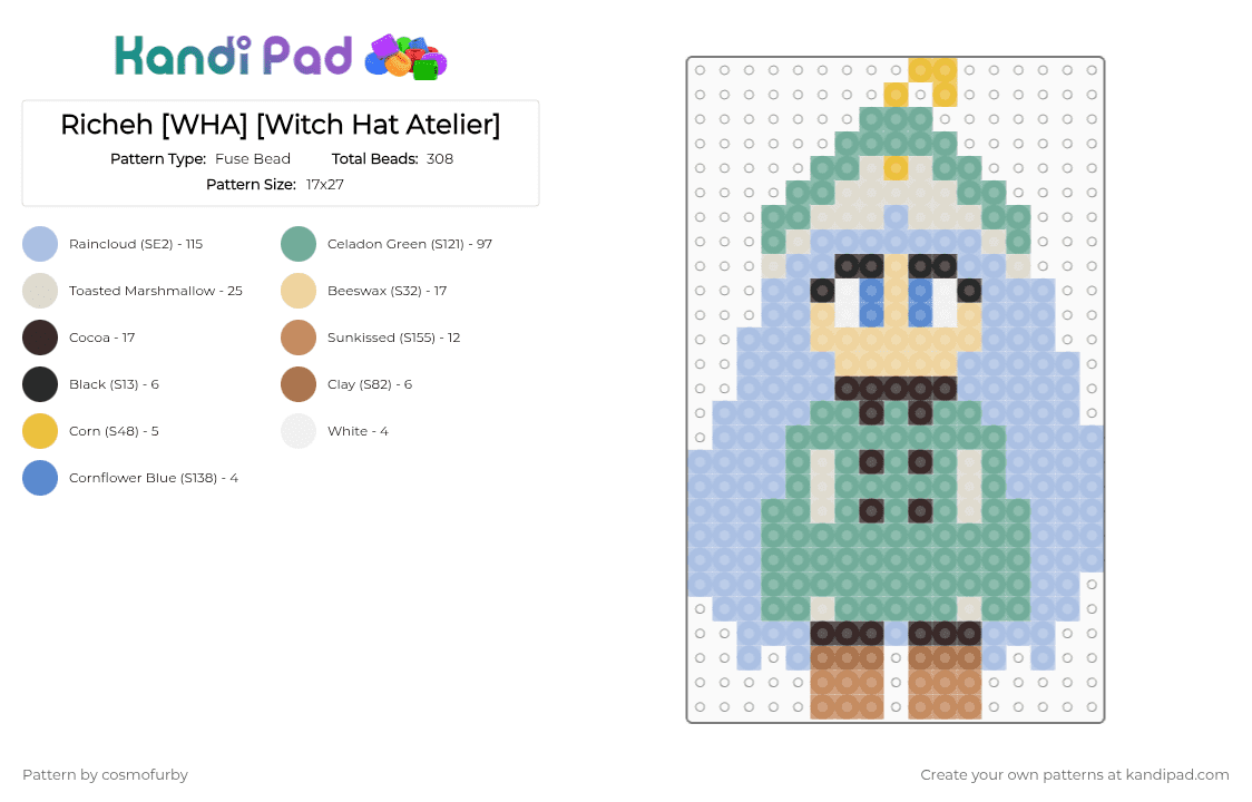 Richeh [WHA] [Witch Hat Atelier] - Fuse Bead Pattern by cosmofurby on Kandi Pad - beige,light blue,teal