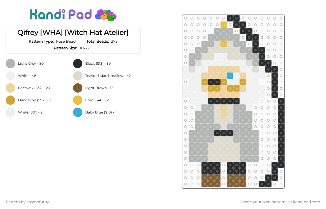 Qifrey [WHA] [Witch Hat Atelier] - Fuse Bead Pattern by cosmofurby on Kandi Pad - beige,wha,witch hat atelier,qifrey