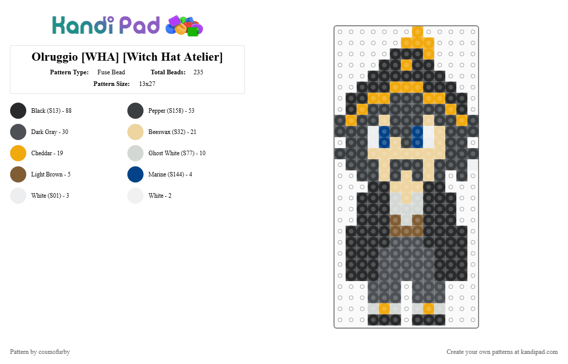 Olruggio [WHA] [Witch Hat Atelier] - Fuse Bead Pattern by cosmofurby on Kandi Pad - black,beige,gray,orange,wha,witch hat atelier,olruggio