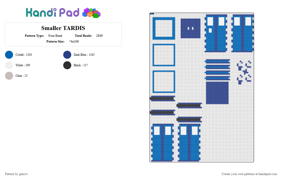Smaller TARDIS - Fuse Bead Pattern by genow on Kandi Pad - blue,tardis,whoverse,doctor who,the doctor,time machine,time travel,police box,phone booth