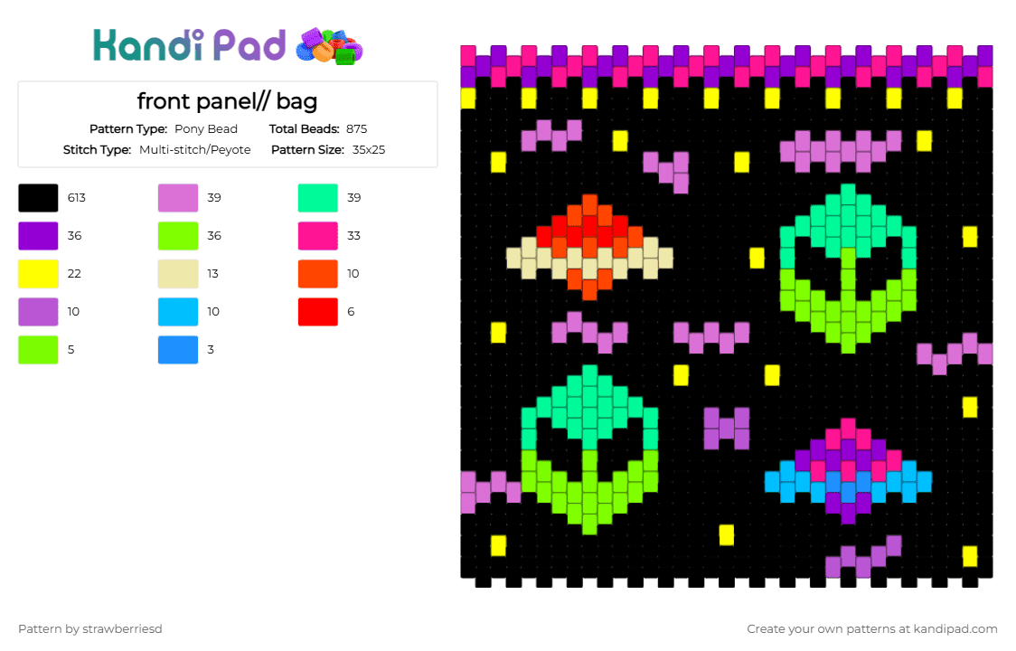 pattern - Pony Bead Pattern by strawberriesd on Kandi Pad - black, colorful, green, pink, yellow