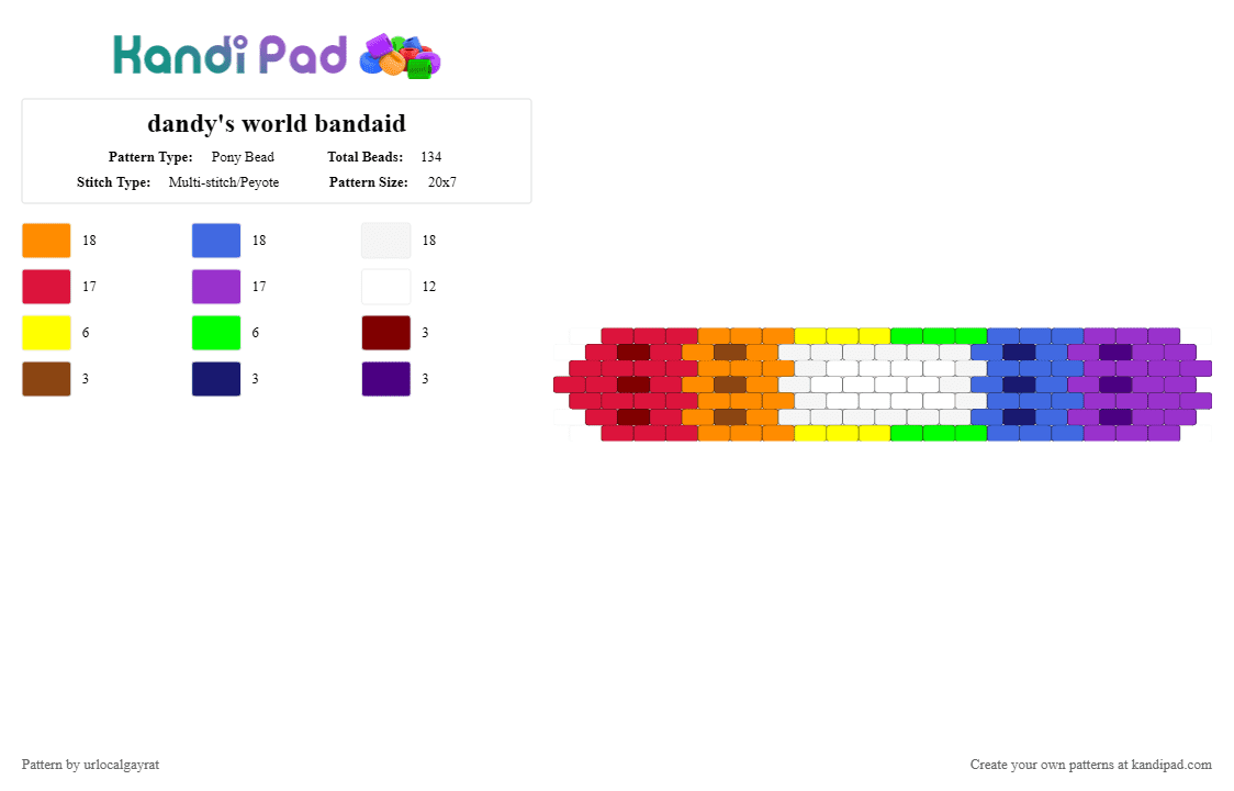 dandy\'s world bandaid - Pony Bead Pattern by urlocalgayrat on Kandi Pad - red,orange,blue,purple
