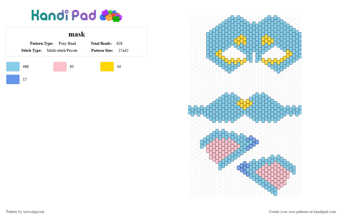 mask - Pony Bead Pattern by urlocalgayrat on Kandi Pad - light blue