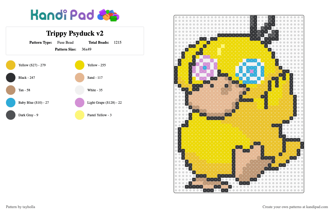 Trippy Psyduck v2 - Fuse Bead Pattern by tayholla on Kandi Pad - beige, yellow