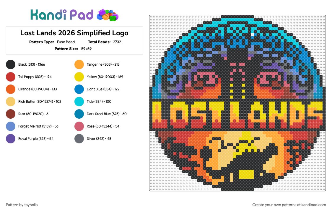 Lost Lands 2026 Simplified Logo - Fuse Bead Pattern by tayholla on Kandi Pad - black, blue, colorful, orange, red