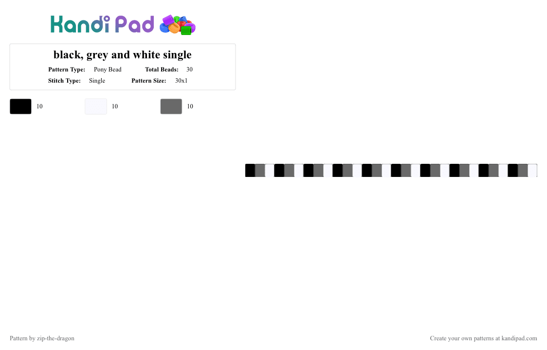 black, grey and white single - Pony Bead Pattern by zip-the-dragon on Kandi Pad - gray, white