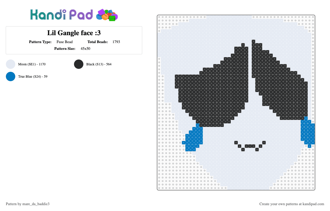 Lil Gangle face :3 - Fuse Bead Pattern by mare_da_baddie3 on Kandi Pad - white,gangle,tadc