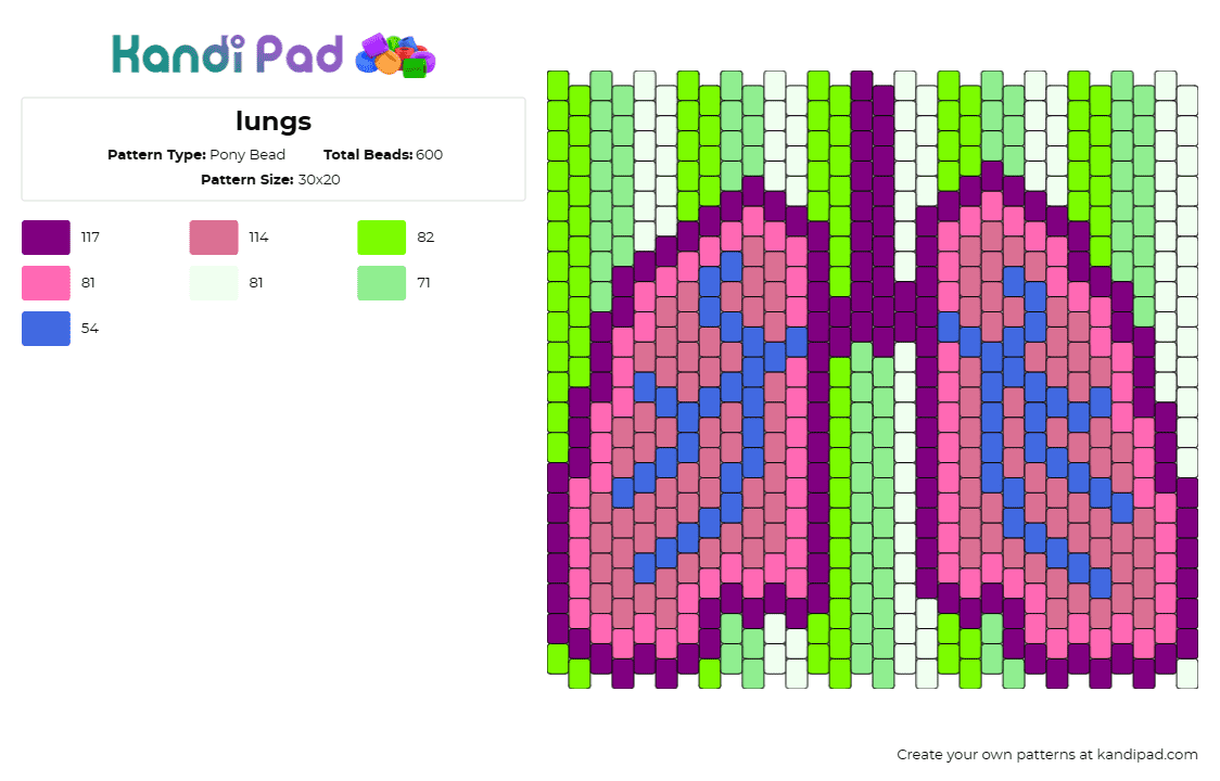 lungs - Pony Bead Pattern by deleted_user_272624 on Kandi Pad - lungs,anatomy,body,health,pink,green