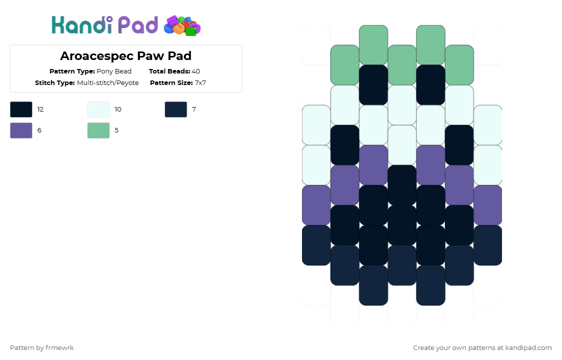 Aroacespec Paw Pad - Pony Bead Pattern by frmewrk on Kandi Pad - purple,teal,paw,furry,otherkin,therian,pride,aroacespec
