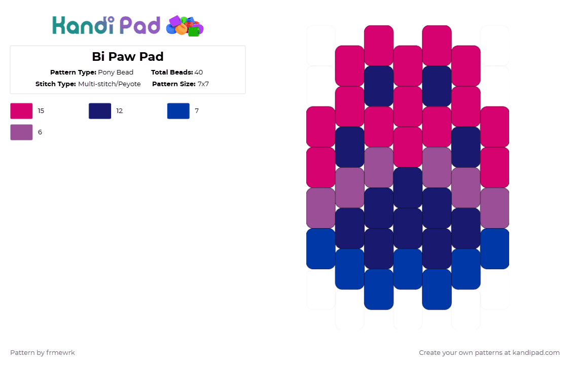 Bi Paw Pad - Pony Bead Pattern by frmewrk on Kandi Pad - pink,pride,paw,furry,therian,otherkin,bi,bisexual