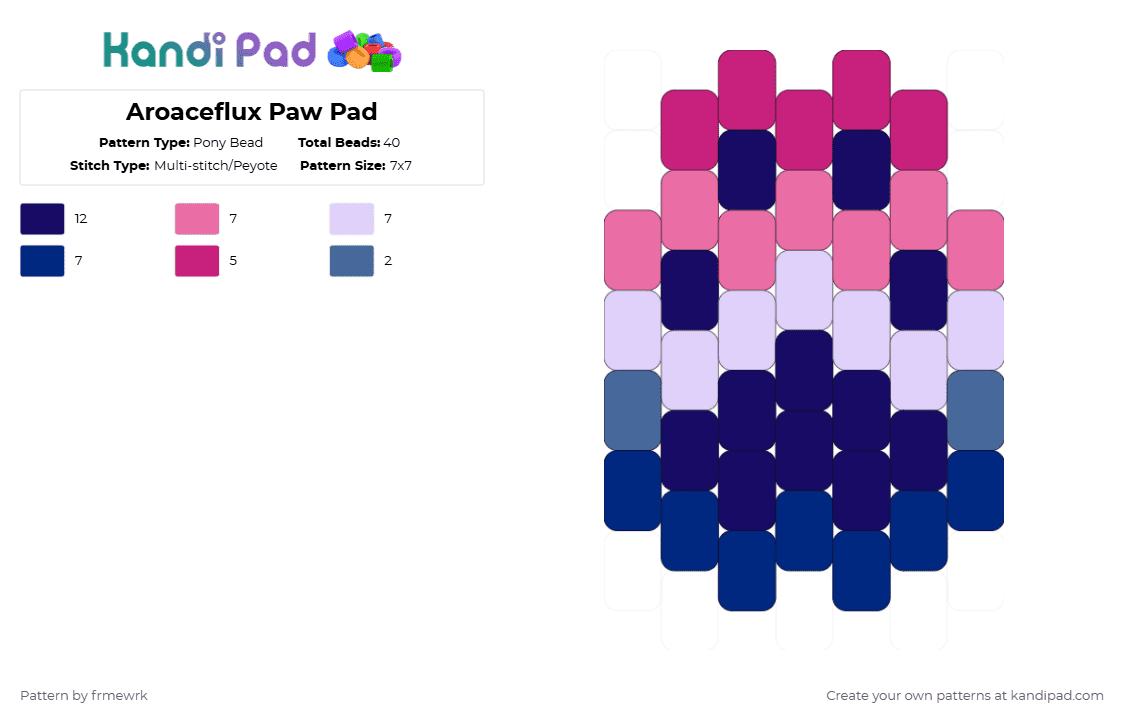 Aroaceflux Paw Pad - Pony Bead Pattern by chazaclyzm on Kandi Pad - pink,purple,paw,therian,otherkin,furry,pride,aroaceflux,aspec,aroacespec