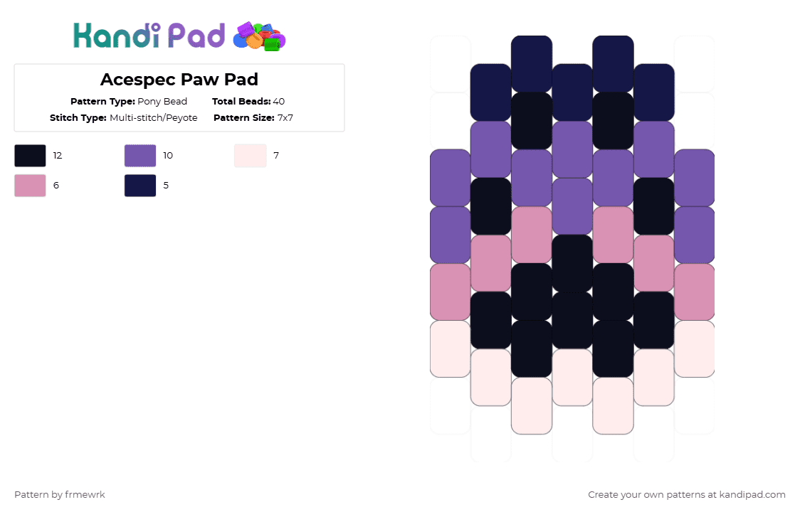 Acespec Paw Pad - Pony Bead Pattern by chazaclyzm on Kandi Pad - pink,purple,paw,furry,otherkin,therian,pride,acespec