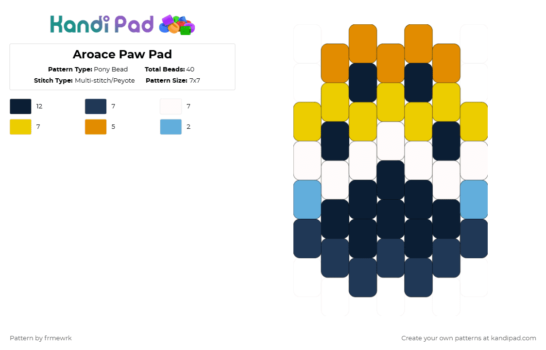 Aroace Paw Pad - Pony Bead Pattern by chazaclyzm on Kandi Pad - blue,yellow,orange,furry,otherekin,therian,pride,paw,aroace,aroacespec,aspec