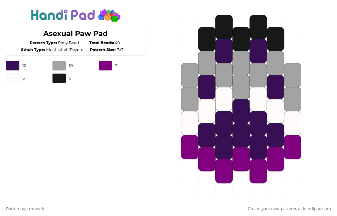 Asexual Paw Pad - Pony Bead Pattern by frmewrk on Kandi Pad - gray,purple,furry,otherekin,therian,pride,paw,ace,asexual,acespec