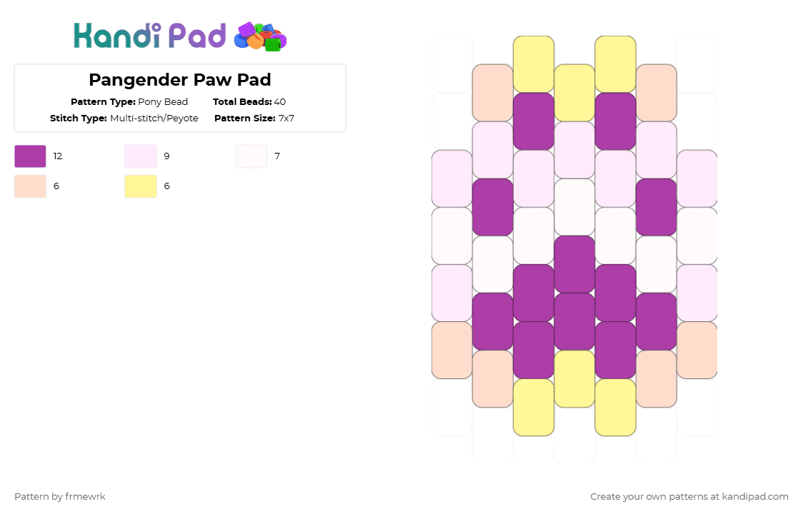 Pangender Paw Pad - Pony Bead Pattern by chazaclyzm on Kandi Pad - pink,paw,therian,otherkin,furry,pride,pangender